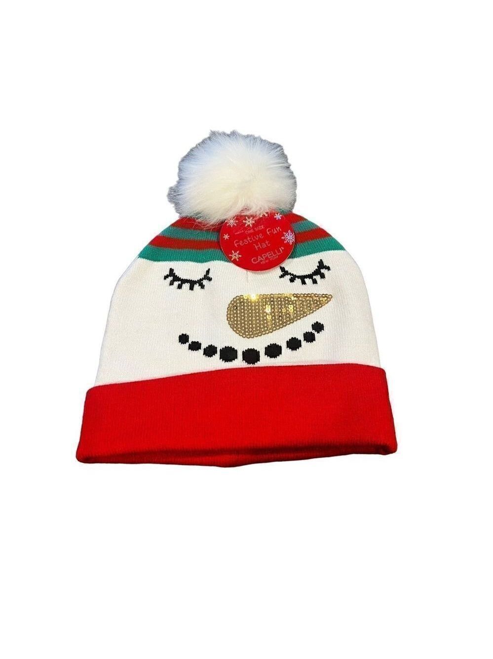 Christmas snowman  Knit Hat with Pom